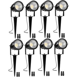 Low Voltage Landscape Lights, 10W 12/24V 2700K Warm White Landscape Lighting, IP65 Waterproof Outdoor LED Spotlight for Garden Yard Tree, 8 Pack with Connectors
