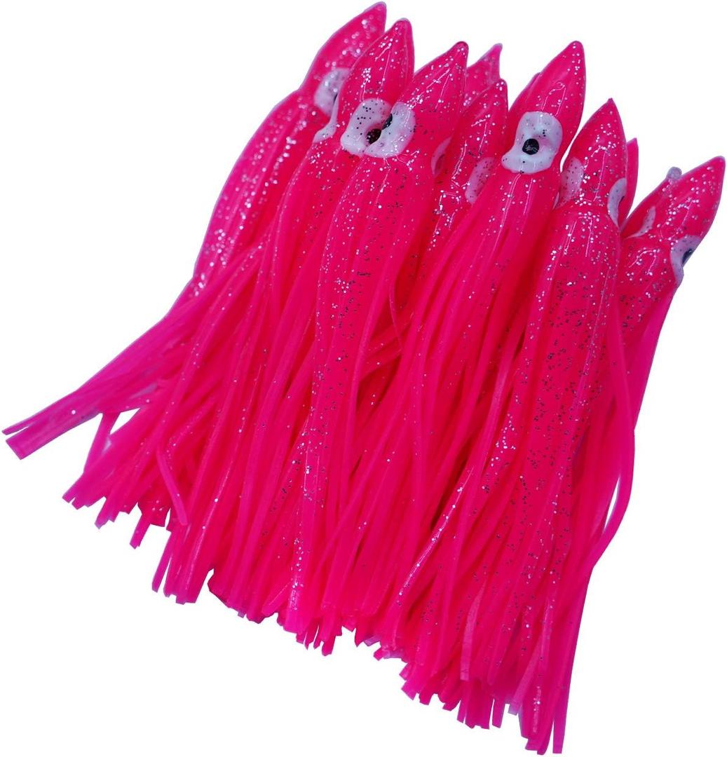 Hoochie Octopus Skirts Trolling Lures Fishing Tackle Soft Plastic Lures Luminous Squid Skirts Saltwater/Bait Lures1.9 '' - 8 ''22PK (7.8in/22Pack, pink/Luminous)