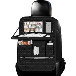 GMQ Backseat Car Organizer 1 Pack, Car Back Seat Organizers with Tray,Multifunctional Car Seat Back Organizer with Foldable Tablet Holder (Black, 1 PC)
