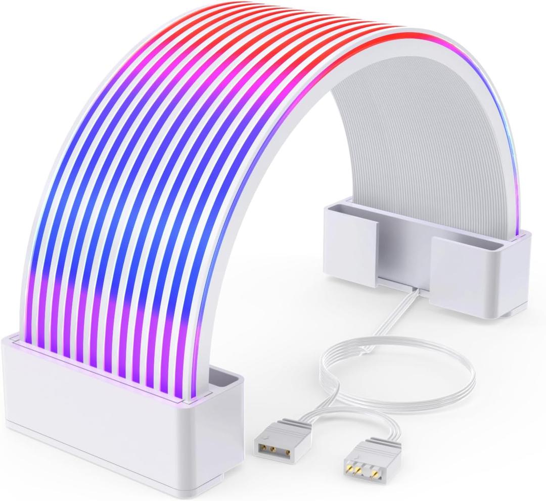 Sirlyr RGB PSU Cables LED Strips, ARGB PC Cable Cover Compatible 24 Pin Motherboard Extension Cable, Power Supply Cables,3Pin SYNC for Computer Setup 8In