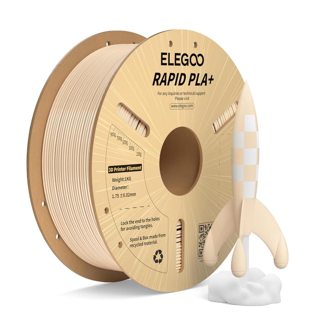 ELEGOO Rapid PLA Plus Filament 1.75mm Beige 1KG, PLA+ 3D Printer Filament for 600 mm/s High Speed Printing, Dimensional Accuracy +/- 0.02 mm, 1kg Cardboard Spool(2.2lbs)