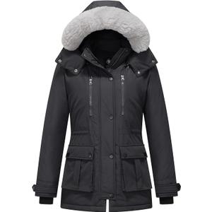 Women's Quilted Winter Coat (Standard & Plus Size) Warm Puffer Jacket Thicken Parka with Removable Hood (Dark Grey)