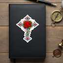 5 x Cross with A Red Rose Sticker 5 inch, Rose Decals for Cars, Waterproof Vinyl Decals for Trucks, Cars, Laptops, Tumblers or Any Smooth Surface