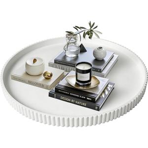 Gurfuy 24" Round Extra Large Ottoman Serving Tray - Rustic Wooden Table Tray for Farmhouse Decorative Oversized Coffee Table Trays Living Room Kitchen Counter Breakfast White