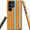Generic Case for Samsung Galaxy S25/24,Striped Orange Blue Shockproof 2 in 1 Dual Layer for Women Men