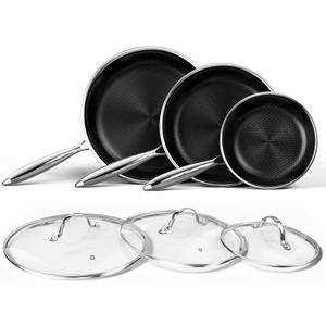 Innerwell Nonstick Titanium Ceramics Stainless Steel Frying Pan Set, 6 Pieces Nonstick Honeycomb Stainless Steel Frying Pan Set, Non Stick Egg Omelet Cooking Pan Set, Induction Compatible, PFAS Free (8Inch+10Inch+12Inch)