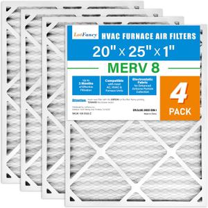 LotFancy 20x25x1 Air Filter MERV 8 Dust Defense (4-Pack) Pleated HVAC Furnace Air Filters, Replacement for Home AC & Heating Systems, Actual Size: 19.75" x 24.75" x 0.75"