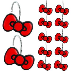 12-Piece Red Bow Shower Curtain Hooks, Cute Stainless Steel Decorative Shower Hangers Rings for Bathroom Decor