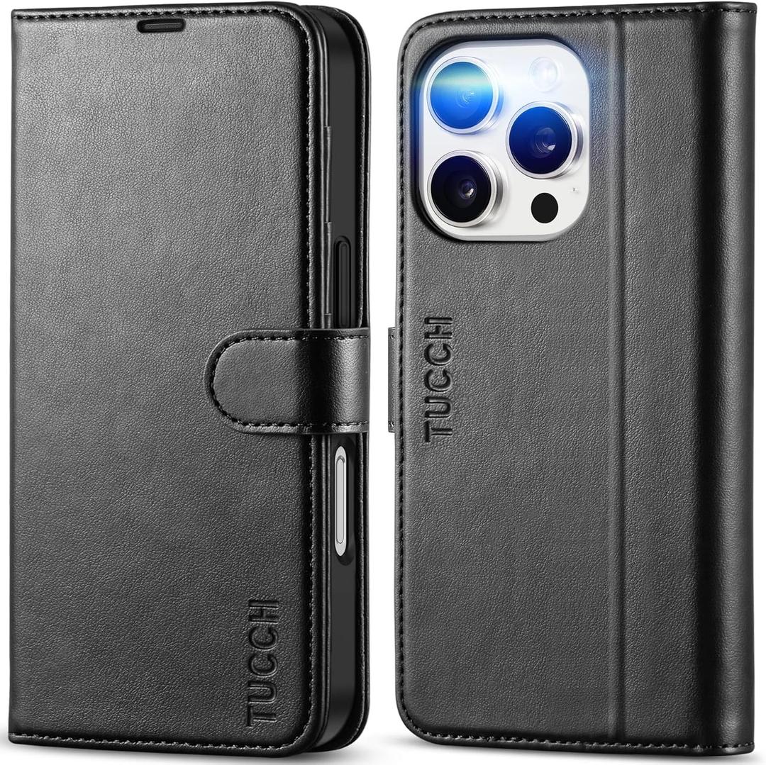TUCCH Case Wallet for iPhone 16 Pro, RFID Blocking [4 Card Holder] Kickstand [Shockproof TPU Inner Shell] PU Leather Magnetic Protective Flip Cover 6.3 2024, Black
