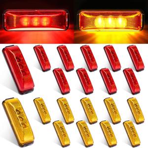 Yahenda 20 Pieces 3.9 Inch 3 LED Trailer Marker Lights Trailer LED Waterproof Side Marker Light Rectangle Signal Running Lights for Truck Boat Rv Exterior Accessories(Amber, Red)