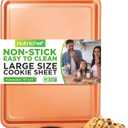 NutriChef Large Nonstick Cookie Sheet for Baking - 17" x 11" Carbon Steel Kitchen Oven Baking Pan, Premium Restaurant Grade Bakeware w/Black Silicone Handles - Easy to Clean, Copper