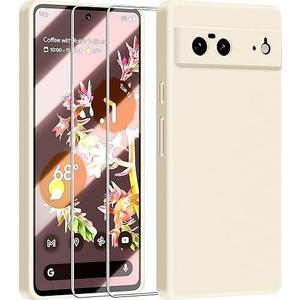 JTWIE [3 In 1 For Google Pixel 6 Case, With Screen Protector, [Upgraded Enhanced Camera Protection][Microfiber Lining] Shockproof Liquid Silicone Phone Case For Google Pixel 6. (Stone) - Color Stone