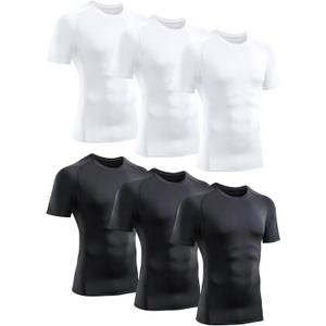 TELALEO 6 Pack Men's Compression Shirt Short Sleeve Athletic Baselayer Sports T Shirts Workout Tops for Men Black White (XX-Large)