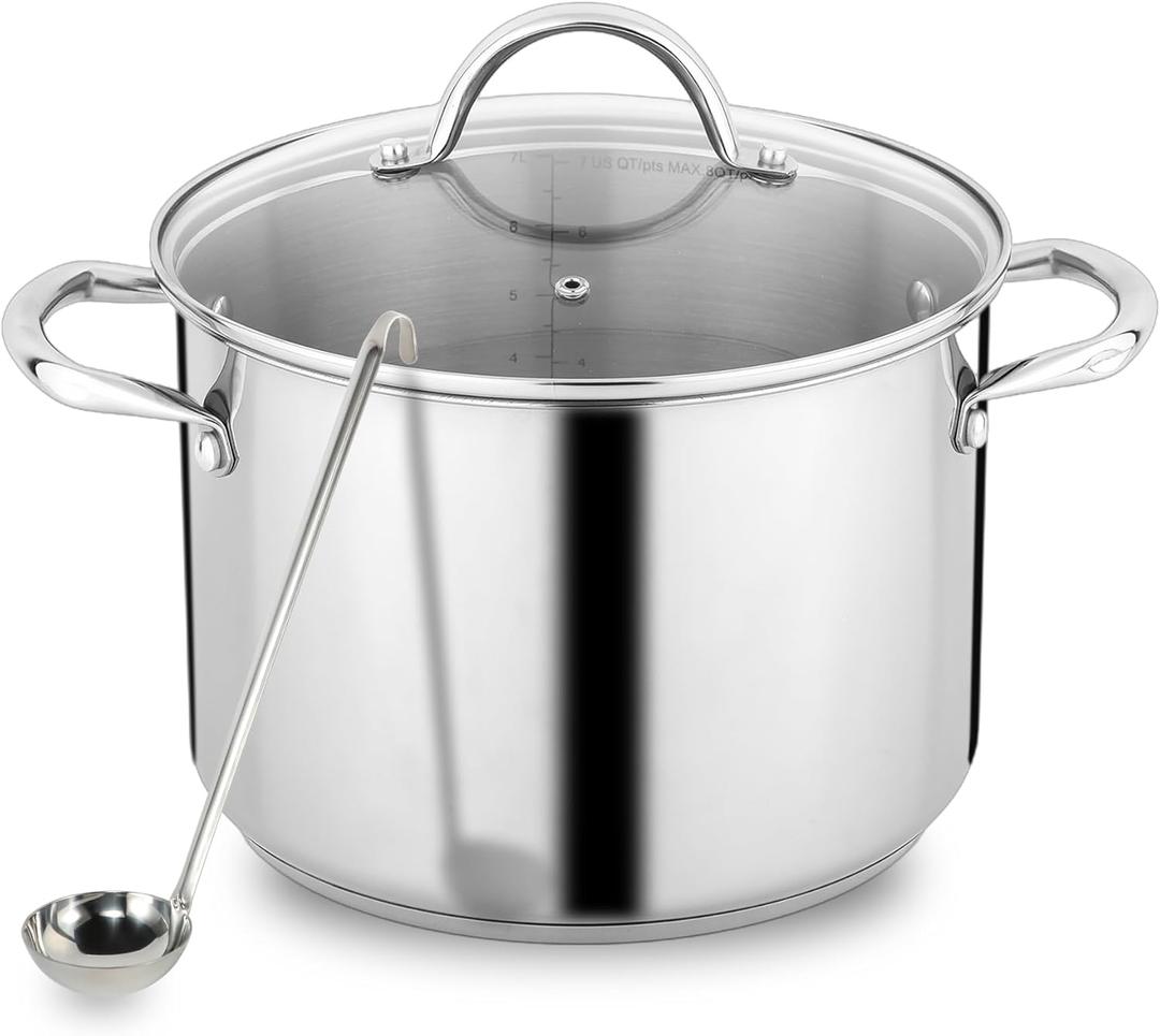 GreatChef Stock Pot Stainless Steel for Cooking Riveted Handle, Heavy Duty Vessel,Induction Compatible All Cooktops in Use, Dishwasher & Oven Safe (8 Quart + Laddle)) GreatChef Stock Pot Stainless Steel for Cooking Riveted Handle, Heavy Duty Vessel,Induction Compatible All Cooktops in Use, Dishwasher & Oven Safe (8 Quart + Laddle))