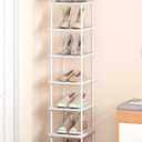 Vertical Tall Shoe Rack Organizer for Entryway -7 Tier Free Standing Slim Narrow Bamboo Wood Corner Stackable Shoe Boots Storage Stand Small Spaces for Closet Garage Cloakroom Living Room (White)