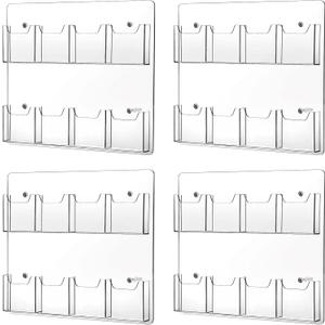 Weysat 4 Pcs Acrylic Brochure Holder Wall Mount 8 Pockets Pamphlet Holder 4" Wide Clear Plastic Trifold Flyer Display Stand Multi Slot Literature Postcard Rack Hanging Rack for Offices Waiting Room