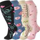 bropite 4 Pairs Plus Size Compression Socks for Women & Men 20-30 mmhg-Extra Wide Calf Support Socks for Medical, Running