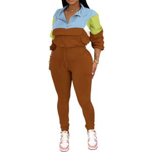 PINSV Women's 2 Piece Outfits Lapel Half Zip Long Sleeve Sweatshirts Sweatpants Tracksuit Casual Sweatsuits XL