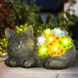 Otdair Solar Garden Decor Cat Bronze, Cat Lover Gifts with Succulent and 7 LED Lights for Outside,Outdoor Solar Lights for Yard, Garden and Patio, Unique Gift for Women
