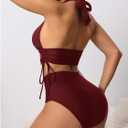 SHENHE Women's High Waisted Bikini Set Sexy Halter Deep V Neck Swimsuits 2 Piece Bathing Suits (M)