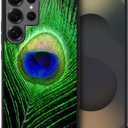CARLOCA Compatible with Samsung Galaxy S25 Ultra Case, Green Peacock Feather Pattern for Girl Ultra Protection Shockproof Soft Silicone TPU Non-Slip Back