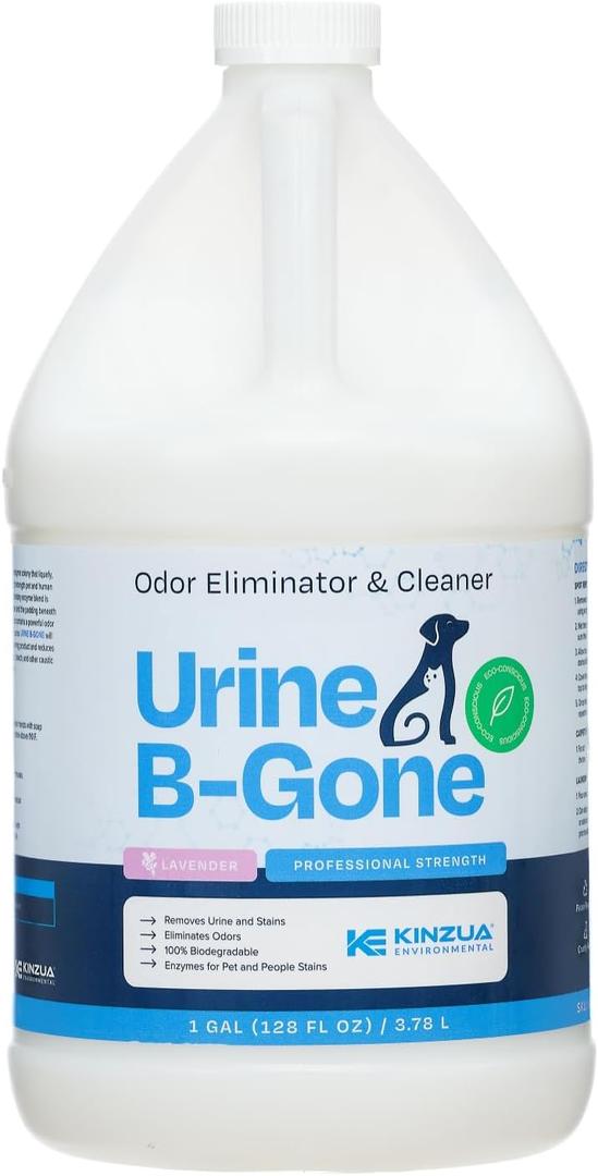 KINZUA ENVIRONMENTAL Urine B-Gone, Professional Enzyme Odor Eliminator & Pet Stain Remover, Human, Cat & Dog Urine Cleaner, Effective on Laundry, Carpets & More, Lavender Scent, 1 Gallon (128 Fl Oz (Pack of 1))