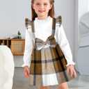 Toddler Girl Dress Plaid Ruffle Long Sleeve Bowknot Little Girl Dresses Fall Winter Outfits 3-7 Years (Brown)