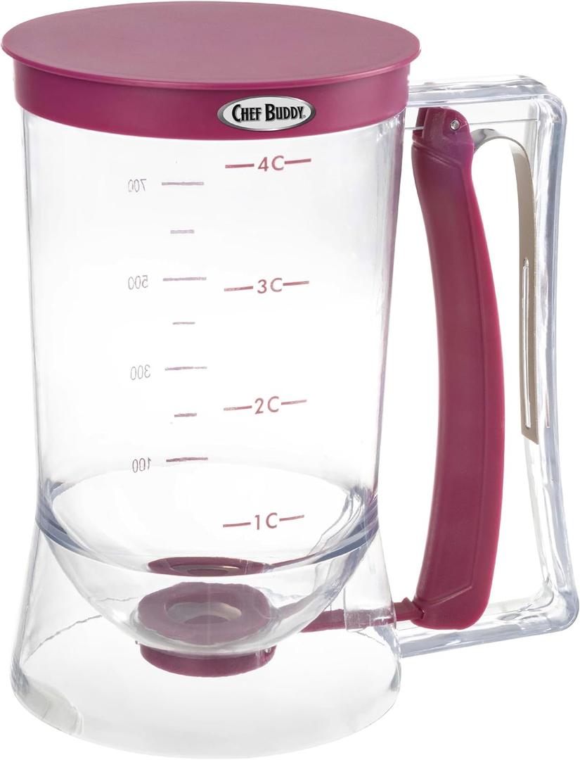 Pancake Batter Dispenser - 4-Cup Batter Dispenser with Squeeze Handle for Pancakes, Waffles, Muffins, and Crepes - Baking Tools by Chef Buddy (Purple) (large, Purple)