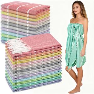 YSYJ Turkish Beach Towel Set of 24 Oversized Beach Towels 36 x 71 Inches Sand Free Turkish Bath Towels Quick Dry Pool Towels 12-Color Mix Pack