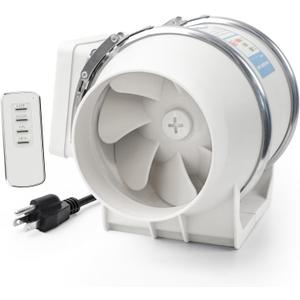 4" Inch Inline Exhaust Fan with Remote Control, 280 CFM High Efficiency Air Flow for Bathroom, Kitchen, Grow Tent, Hydroponics, 3D Printer