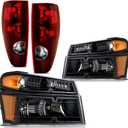 Headlights Tail Lights Compatible with 2004-2012 Chevy Colorado/GMC Canyon, 2006-2008 Isuzu I-Series Replacement Headlight Rear Brake Lamp Assembly, Black Housing Amber Corner, 6pcs
