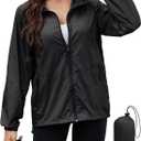 PITINAN Lightweight Rain Jacket Women Packable Wind Breaker Light Rain Jacket Women Waterproof Travel Raincoat (Black, S)