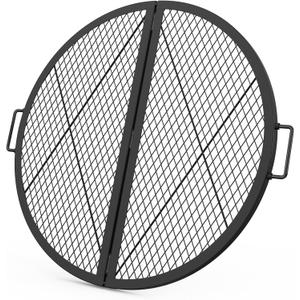 only fire X-Marks Fire Pit Cooking Grate, Foldable Round Grate for Outdoor Cooking, Heavy Duty Steel Campfire BBQ Grill Grid with Handle, Portable Camping Cookware, 30 inch