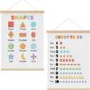 2 PCs Number Shapes Poster, Playroom Decor, Toddler Learning Posters, Toddler Room Decor, Nursery Art, Educational Hanging Wall Decor Alphabet Banner Paintings Wall Decor, Classroom Homeschool Decor