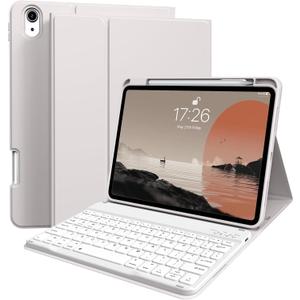kenke for iPad 11/10th Gen Case with Keyboard 11/10.9 inch 2025 A16/2022, Detachable Wireless Bluetooth Keyboard Case Thin & Light with Built-in Left Side Pencil Holder, White Square Keycaps (Gray)