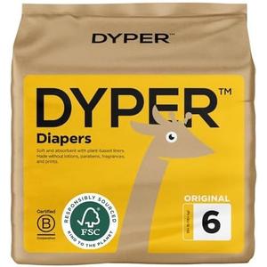 DYPER - Baby Diapers Hypoallergenic Cloth Alternative Day & Overnight Protection - Made with Plant-Based* & Honest Ingredients - Size 6 (18 Count)