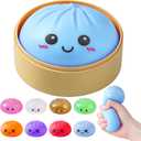 Dumpling Squishies, Glitter Dumpling Mystery Box, Colorful Dumplings Stress Balls Fidget Sensory Toy, Stocking Stuffers with Food Steamer Stretchy Desk Toys (Blue)