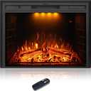 33 inch Electric Fireplace, Wall Fireplace Electric with Remote Control, Realistic Log and Crackling Sound, Overheating Protection and Timer, 750/1500W Black