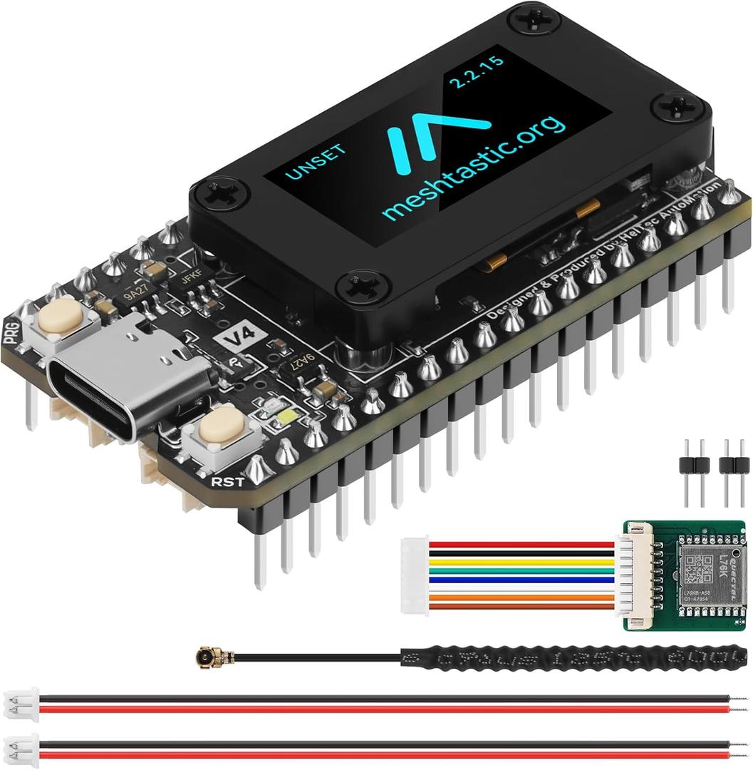1 Set ESP32 LoRa V4 Development Board + L76K GNSS Module Upgraded ESP32-S3 16MB Flash 28dBm High Power SX1262 LoRa Module WiFi Bluetooth 915MHz Antenna Support GPS Solar for LoRaWAN Meshtastic