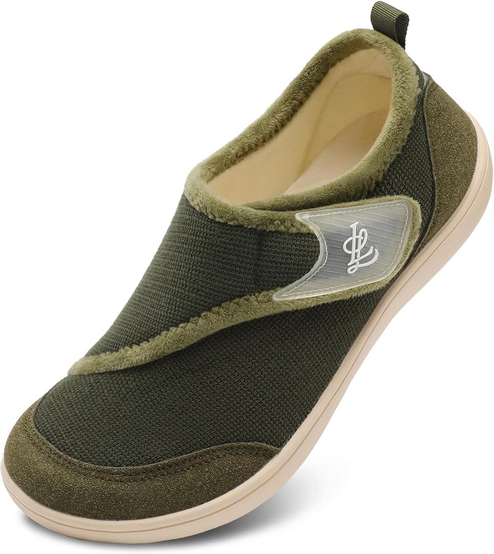 LeIsfIt Mens Slippers Wide House Shoes Adjustable Diabetic Shoes Arthritis Swollen House Slippers Indoor Outdoor (Dark Green)