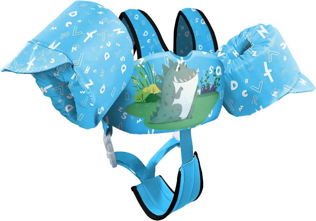 Chriffer Kids Swim Vest Life Jacket for 30-55 Pounds Boys and Girls, Toddler Floaties with Shoulder Harness Arm Wings for 2,3,4,5,6,7 Years Old Baby (Blue Green)