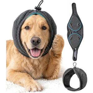 Swooflia Dog Ear Muffs Cover - Dog Cat Ears Muffs for Bath Noise Protection Calming Cold Weather Anxiety Relief, Dark Grey Medium Adjustable Top for Grooming Bathing Fireworks and Travel M