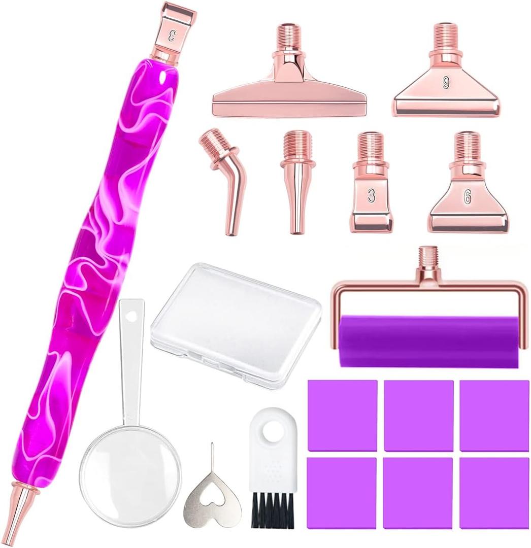 Praise V Do Ergonomic Diamond Painting Art Drill Bead Dot Pen Kit with Screw Steel Silver Metal Tip Nibs Placers Roller Tool Accessories for 5D Diamond Paint Purple