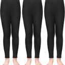 TODDOR 3 Pack Girls Winter Fleece Lined Leggings Stretchy Solid Velvet Pants Warm and Soft Tights for Kids (6-7 Years, Black)