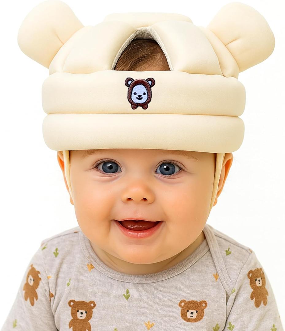 Baby Head Protector for Crawling Walking, Infant Helmet with Foam Bumpers, Adjustable Baby Helmet for Crawling Walking, Toddler Helmet - Head Protector for Baby Walking 12-36 Months. (Beige)