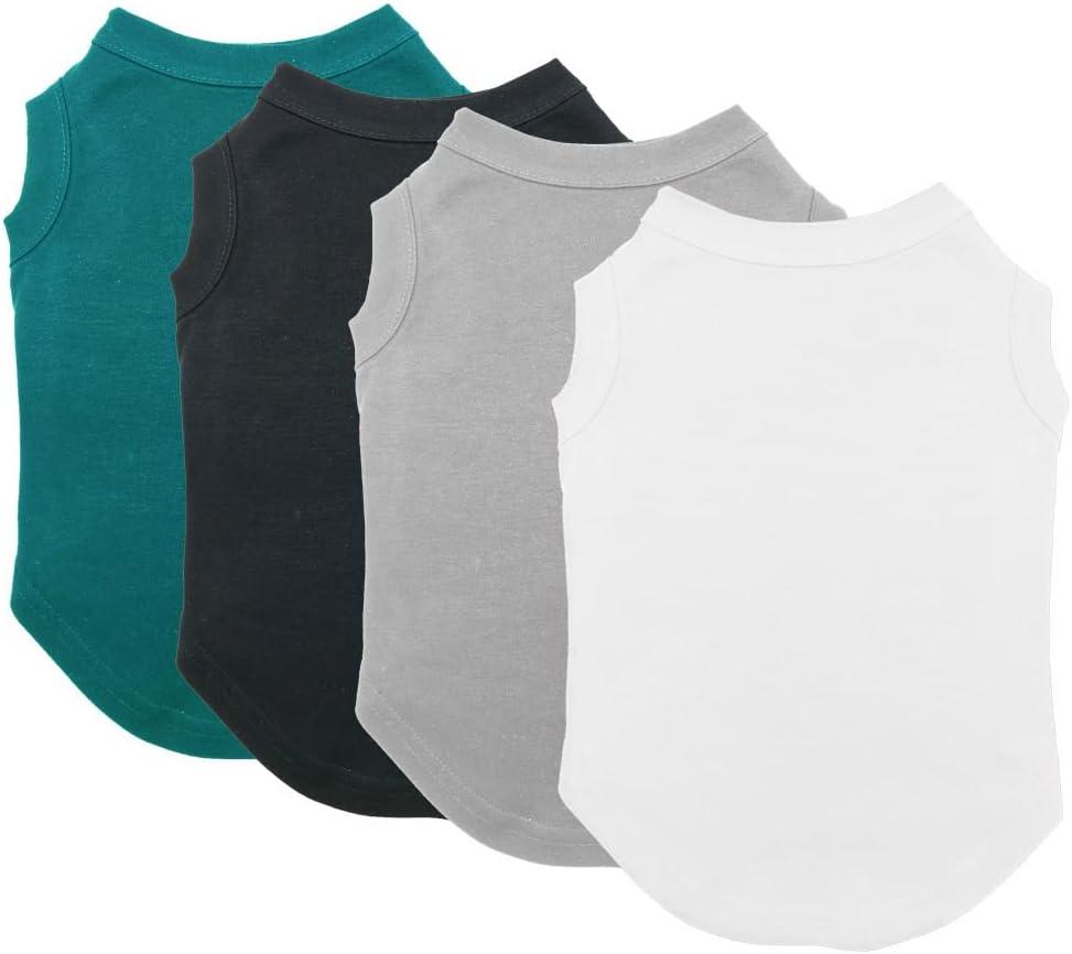 Chol&Vivi Plain Dog Shirt, 4pcs Blank Cotton Shirts Fit for Extra Small to Extra Large Size Dogs, Sleeveless Apparel Soft and Lightweight, Tank Top for All Breeds, Black/Grey/White/Dark Green, Large (L (19" Chest))