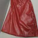 Women Faux Leather Dress Sexy Ruched Mini Dress Strapless Pleather Bodycon Strenchy Dress Club Party Night Out (Red, M)