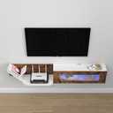Pmnianhua Rustic Floaing TV Stand with LED Lights,74'' Wall Mounted Media Console,Floating Entertainment Center,Floating Shelf with Glass Door and Storage for Under TV Projector
