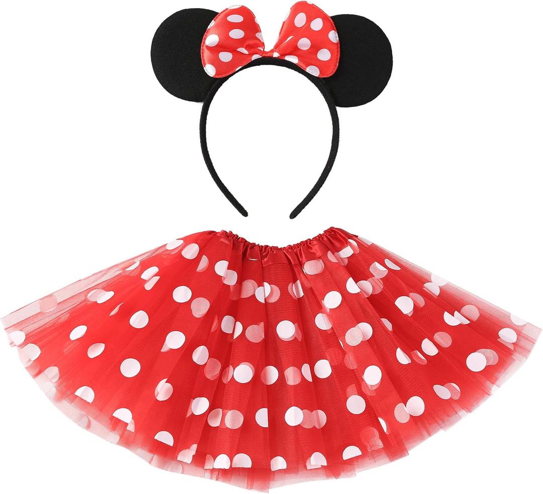 Polka Dots Tutu with Mouse Ears Headband Girls Ballet Dance Trip Outfit