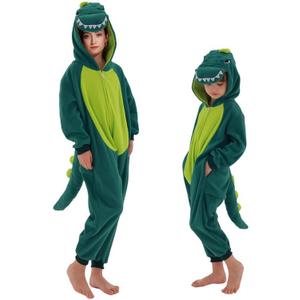 Udekit Cartoon Anime Dinosaur Onesie Romper, Cute Pajamas Sleepsuits Cosplay Costume for Kids Adults Halloween Party (Medium, Green)
